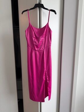 Fuchsia Satin Slip Dress with Side Slit